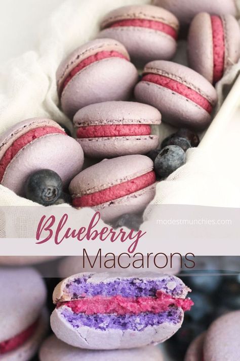 These delicious macarons are made with a blueberry jam mixed in to the buttercream to create an amazing blueberry buttercream filling for perfect Blueberry Macarons. Blueberry Macarons, Blueberry Buttercream, Powdered Sugar Icing, Macarons Macaroons, Macaron Filling, Macaron Flavors, How To Make Macarons, Sugar Icing, Buttercream Filling