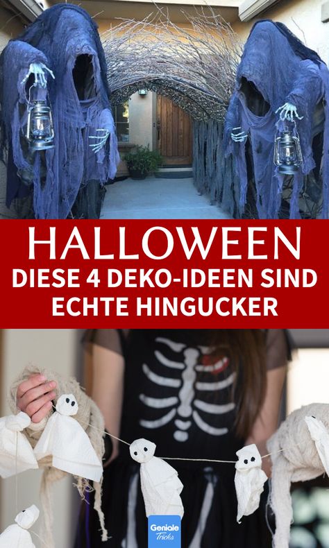 Halloween: Diese Deko-Ideen sind echte Hingucker. 4 gruselige Deko-Ideen für Halloween. Halloween-Dekoration: 4 Ideen für gruselige Deko. Gruselige Deko: Wir haben für dich 4 schaurige und lustige Ideen für Halloween-Dekoration. Lass dich inspirieren! Halloween Kita, Diy Halloween Dekoration, Halloween Party Diy, Halloween Deco, Halloween Halloween, Diy Halloween, Halloween Diy, Halloween Decor, Happy Halloween