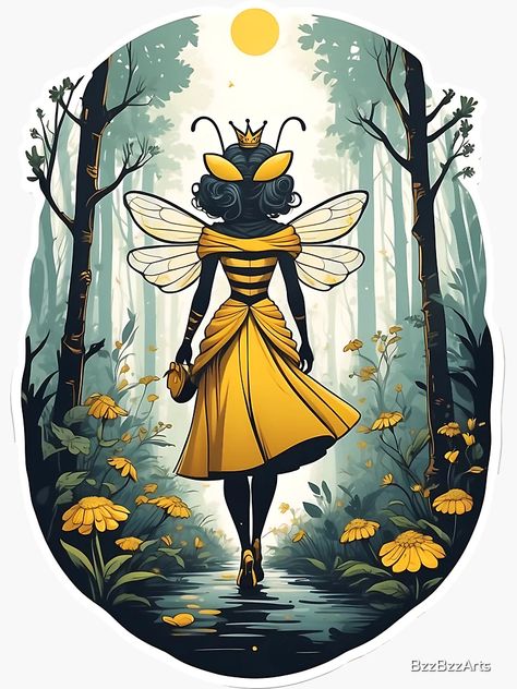 "Bee Queen" Sticker for Sale by BzzBzzArts | Redbubble Honey Bee Drawing, Small Bee Tattoo, Queen Bees Art, Beehive Art, Honey Logo, Summer Goddess, Bee Drawing, Magical Images, Slay Queen