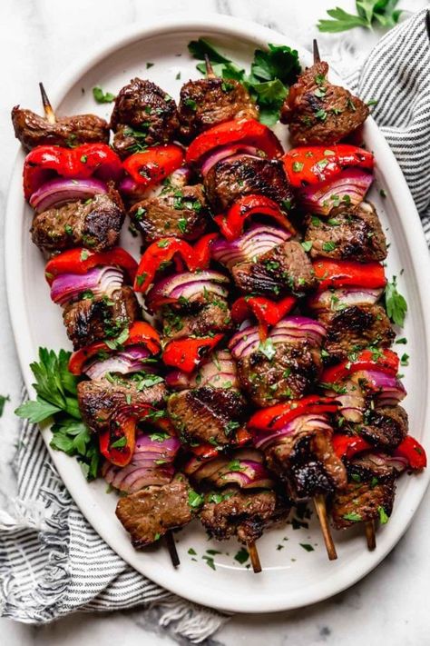 Blue Cheese Potato Salad, Steak Kebabs, Grilled Steak, Quick Weeknight Meals, No Calorie Foods, Kebabs, 5 Ingredient, Real Food, Skewers