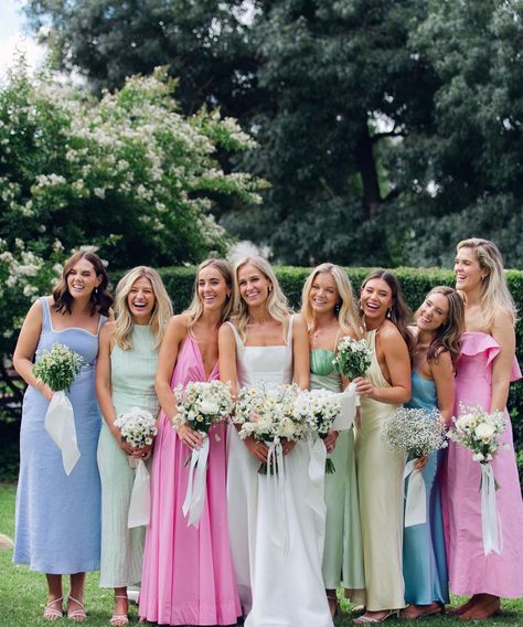 Multicolored Pastel Bridesmaids Dresses, Bridesmaid Dresses June Wedding, Pink Blue Bridesmaid Dresses, Summer Garden Wedding Colors, Pink And Blue Bridesmaids, Blue And Green Bridesmaid Dresses Mismatched, Bridesmaid Dresses Multicolor, May Bridesmaid Dresses, Summer Bridesmaid Dresses Mismatched