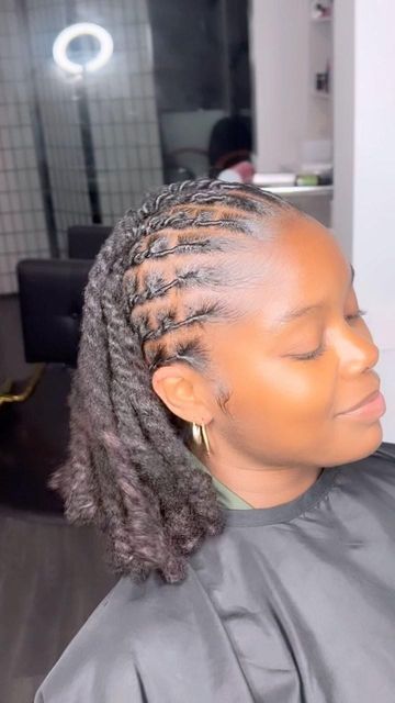 Locs Flat Twist Style, Flat Twist Two Strand Twist Hairstyles, Two Strand Loc Bob, Flat Twists On Locs, Loc Flat Twist Style, Flat Twist On Locs, Natural Locks Hairstyles, Hoop Hairstyles, Bob Locs Styles