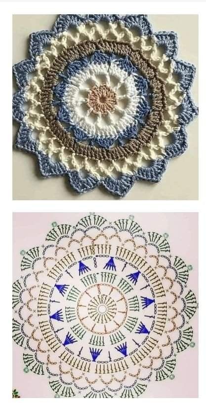 Motif Mandala Crochet, Simpul Makrame, 100 Crochet Stitches, Free Crochet Doily Patterns, Granny Square Crochet Patterns Free, Crochet Doily Diagram, Mode Crochet, Crochet Coaster Pattern, Crochet Mandala Pattern