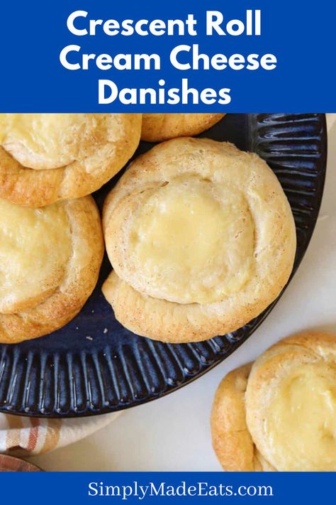 Cream cheese danishes on plate. Crescent Roll Cream Cheese Danish, Crescent Roll Cream Cheese, Crescent Roll Danish, Cream Cheese Danishes, Cheese Danishes, Cream Cheese Danish Recipe, Crescent Roll Breakfast Recipes, Cheese Danish Recipe, Danish Recipe