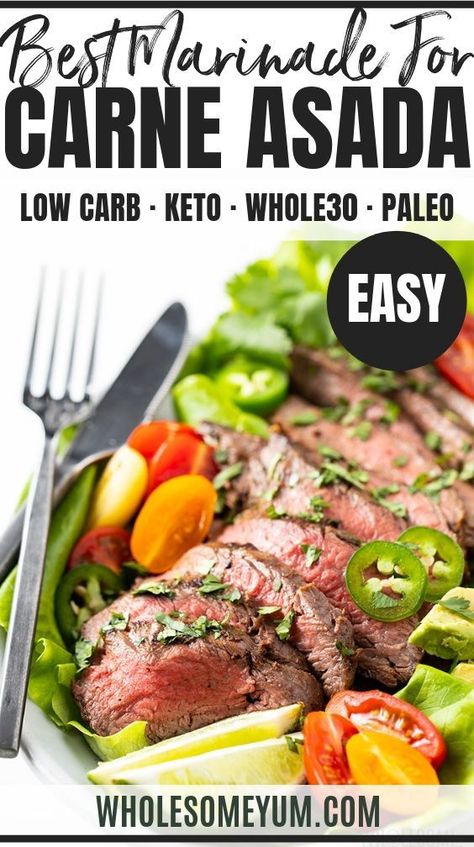 The Best Easy Carne Asada Recipe + Marinade - Learn how to make carne asada at home! The BEST easy Mexican carne asada marinade recipe takes 5 min to prep and is perfect for tacos or over a salad. #wholesomeyum #lowcarb #marinade #dinner #keto Carne Asada Marinade Easy, Mexican Carne Asada Marinade, Carne Asada Marinade Recipe, Mexican Carne Asada, Easy Carne Asada, Carne Asada Recipes Marinade, Asada Marinade, Carne Asada Recipe, Best Marinade