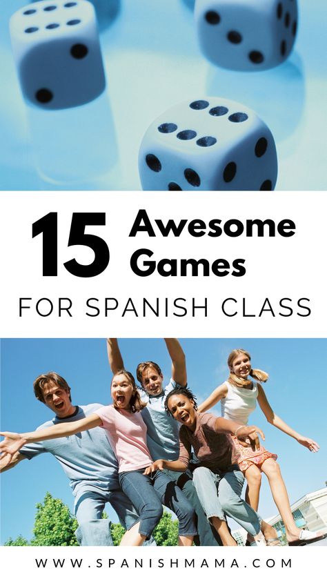 15 fun and easy games for Spanish class that help students learn and provide lots of input. These games are great for introducing vocabulary as well as reviewing with middle and high school students. #spanishclass #games #spanishgames #funactivities #spanishteacher #spanishteachers Spanish Games For Middle School, Vocab Review Games High School, Spanish Review Games, Spanish Games For High School, Spanish Games For Elementary, Spanish Class Activities High Schools, Vocabulary Games High School, Spanish Activities For High School, Spanish 1 High School