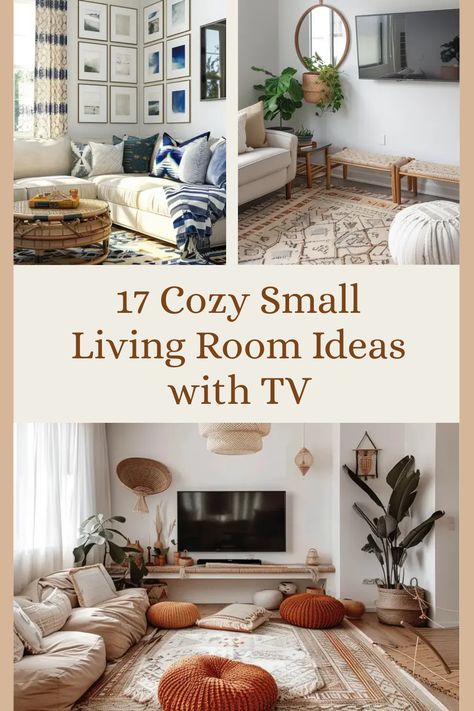 Ready to transform your small living room into a stylish retreat? Check out these 17 cozy TV ideas that maximize space while keeping your aesthetic chic. From chic gallery walls and stunning large art pieces to brightening your space with mirrors, these design tricks will not only create an inviting area but also hold that entertainment centerpiece beautifully. Dive into unique decor elements like floor seating that save space without sacrificing comfort. Make your compact area feel so much bigger with these fantastic tips! Tv Room Floor Seating Ideas, Cozy Apt Living Rooms, Styling Small Apartment Living Rooms, Only Chairs In Living Room, Tiny Living Room Seating Ideas, Cozy Living Room On A Budget, Living Room Ideas Without Tv, Large Tv In Small Living Room, Tv Room Seating Ideas