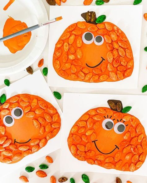 Pumpkin Seed Crafts, Pumpkin Crafts For Kids, Prek Crafts, Thanksgiving Crafts Preschool, Fun Halloween Crafts, Fun Pumpkins, Kindergarten Crafts, Pumpkin Art, Fall Crafts For Kids