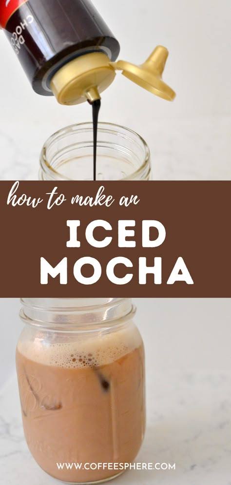 Iced Mocha At Home, Iced Mocha Latte Recipe, Chocolate Coffee Drinks, Mocha At Home, Iced Mocha Recipe, Easy Coffee Drinks Recipes, Mocha Coffee Recipe, Iced Mocha Coffee, Mocha Latte Recipe