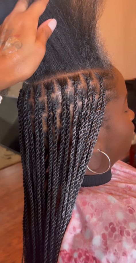 Small Long Twists, Braids With Twist At The End, Knotless Box Twists, Knottles Braids Hairstyle Ideas, Seneglase Twists, Samiyah Core, Small Twist Braids Hairstyles, Sengalese Twists Small Medium, Twist Knotless Braids