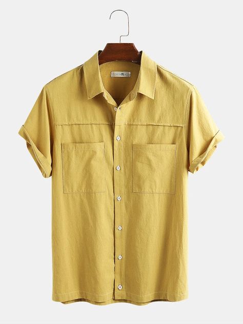 Newchic - Fashion Chic Clothes Online, Discover The Latest Fashion Trends Mobile Yellow Outfit, Short Sleeve Shirts, Mens Short Sleeve Shirt, Fashion Designs, Men Fits, Mens Casual, Casual Shirt, Shirt Pattern, Shirt Price