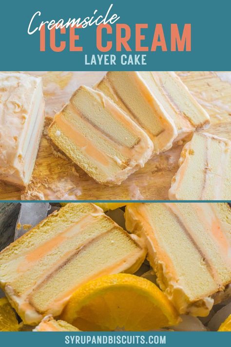 Using a store-bought frozen pound cake along with vanilla ice cream and orange sherbet, this frozen treat is no-fuss. The hardest part is waiting for it to firm up in the freezer. Lemon And Coconut Cake, Frozen Dessert Recipe, Ice Cream Floats, Easy Ice Cream, Orange Sherbet, Southern Food, Ice Cream Treats, Frozen Treat, Orange Cake