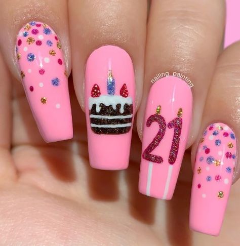 Birthday Nail Set Ideas, Nail Set Ideas, Birthday Nail Set, Birthday Nail Ideas, 21st Birthday Nails, Birthday Nail Art, Birthday Nail Designs, Birthday Nail, Set Ideas