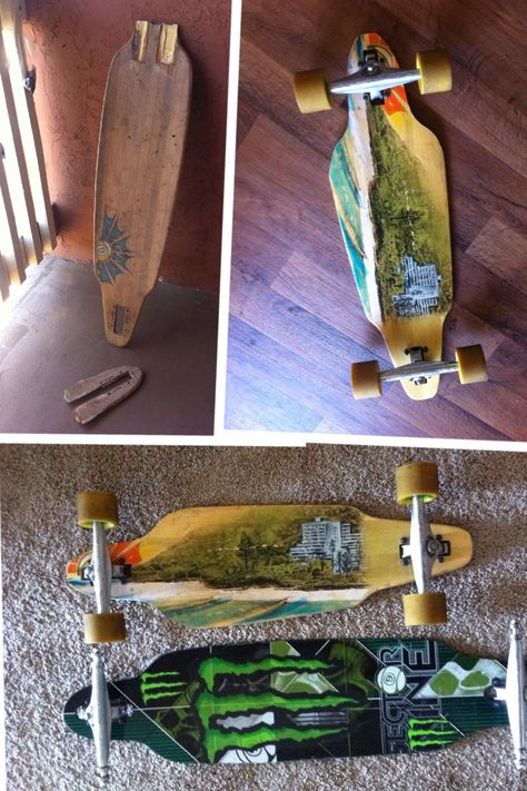 Broken longboard reshaped. Homemade drop through. Long Board, Longboard Skateboard, Skateboard