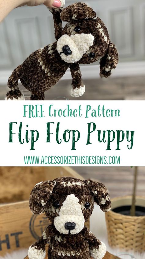 Flip Flop Crochet, Puppy Stuffed Animal, Amigurumi Puppy, Crochet Flip Flops, Crochet Puppy, Puppy Pattern, Crochet Dog Patterns, Crocheted Toys, Crochet Teddy Bear Pattern