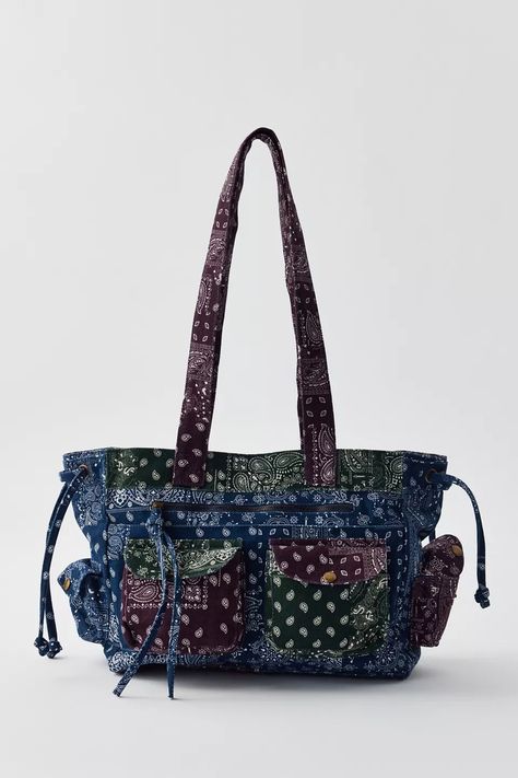 BDG Y2K Bandana Patch Shoulder Bag | Urban Outfitters Y2k Bandana, Urban Outfitters Bags, Urban Outfitters Bag, Carryall Tote, Denim Tote Bags, Y2k Denim, Denim Tote, Patchwork Bags, Shoulder Tote Bag