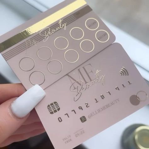 LOGOS • BRANDING • PRINT on Instagram: "Gold foil loyalty credit cards for @mollymebeauty & @elliemebeauty 😍 #brandedbyholly #businesscards #loyaltycards #creditcardbusinesscard #goldfoilcards #beauty #findmydesign" Credit Card Loyalty Cards, Credit Card Business Card Design, Nail Loyalty Card, Credit Card Design Ideas, Loyalty Cards Ideas, Luxury Invitation Card, Loyalty Card Design, Esthetics Room, Cute Business Cards