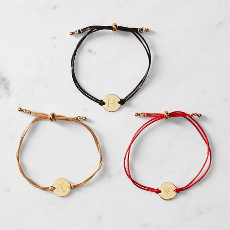 M&G Signature Gold Disc Silk Bracelet | Mark and Graham G Signature, Ankle Bracelets Diy, Silk Bracelet, Bridesmaid Gift Ideas, Bracelet Craft Diy, Mark And Graham, Diy Bracelets Easy, Gold Medallion, Special Ring