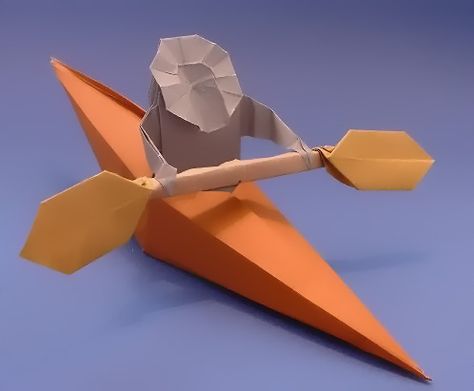 Origami Kayak's Paddle by Robert J. Lang folded by Gilad Aharoni on giladorigami.com Elementary Crafts, Origami Boats, Exhibition Ideas, Origami Diagrams, Origami Boat, 3d Ideas, 3d Paper Art, Kayak Paddle, Book Origami