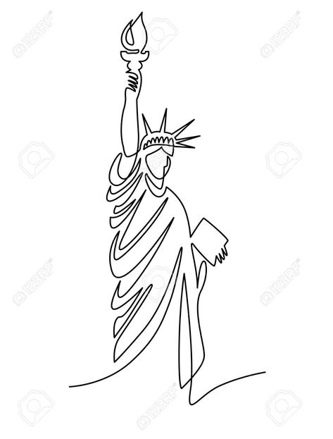 continuous line drawing of the Statue of Liberty, New York, USA, vector illustration. Stock Illustration - 114597331 Line Art New York, New York Line Art, New York Art Drawing, Usa Drawing, Statue Of Liberty Drawing, New York Drawing, New York Statue Of Liberty, Liberty Tattoo, Basic Art Techniques