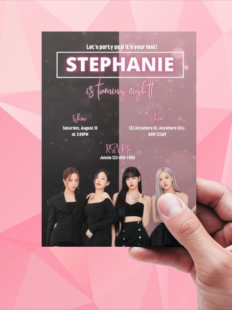 Blackpink Birthday Party, Blackpink Birthday, Bday Party Theme, Blink Book, Black Pink Background, Birthday Party Invite, Birthday Card Template, Dara Kpop, Birthday Planning