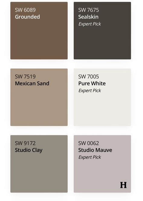 2024 Sherwin-Williams Paint Color Scheme with Trending Brown Rockwood Medium Brown Sherwin Williams, Gray Brown Paint Color Sherwin Williams, Brown Color Palette Sherwin Williams, Brown And White Color Scheme, Portico Sherwin Williams, Chocolate Brown Paint Colour Palettes, Brown Grey White Color Scheme, Oak Leaf Brown Sherwin Williams, Brown Paint Colors Sherwin Williams