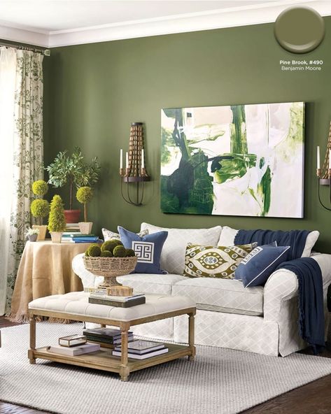 Chinoiserie Panel, Green Walls, Green Room, Family Room Design, Ballard Designs, Living Room Ideas, Benjamin Moore, Wall Color, Fall 2017