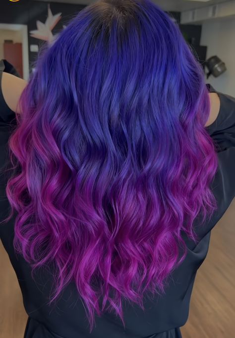 Blue Hair With Purple Tips, Dark Blue And Pink Hair, Blue Purple Pink Hair, Deep Violet Hair, Purple And Pink Hair, Colourful Hair Ideas, Violet Vibes, Exotic Hair Color, Blue And Pink Hair