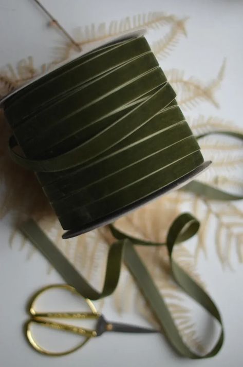 This Loden Green Swiss Velvet Ribbon is perfect for holiday gift giving and dressing up your Christmas wrapping! Loden Green, Vintage Sled, Cozy Christmas Decor, Dark Sage, Gift Wrapping Ideas, Baby Themes, Green Ribbon, Wrapping Ideas, Vintage Christmas Decorations