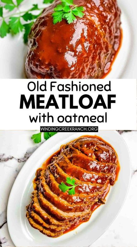 This old-fashioned meatloaf with oatmeal is a classic family recipe that’s hearty, flavorful, and so easy to make. Perfect for weeknight dinners or a family dinner! Meatloaf With Oatmeal Recipes, Meatloaf Recipes With Oatmeal, Meatloaf With Bbq Sauce, Meatloaf Oatmeal Recipe, Meatloaf With Oatmeal, Old Fashioned Meatloaf, Easy Meatloaf Recipe, Traditional Meatloaf, Leftover Meatloaf