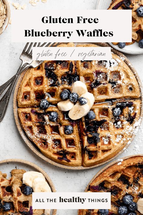 These fluffy and delicious blueberry waffles are packed with juicy ripe blueberries, sweet banana, and sweetened with pure maple syrup. This easy recipe is not only gluten free it's also dairy free and nut free thanks to the use of Planet Oat's unsweetened original Oatmilk. These waffles make lovely breakfast or brunch that everyone will enjoy! Blueberry Waffles Recipe, Healthy Key Lime Pie, All The Healthy Things, Gluten Free Brunch Recipes, Blueberry Waffles, Strawberry Oatmeal, Gluten Free Waffles, Chocolate Banana Bread, Holiday Breakfast