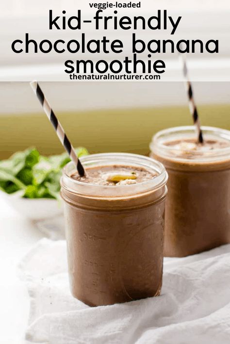 This chocolate smoothie is healthy, easy and super kid-friendly! Naturally sweetened with bananas and loaded with veggies, this is the perfect healthy breakfast recipe and snack! Protein Rich Smoothies, Healthy Chocolate Smoothie, Kid Friendly Smoothies, Chocolate Smoothie Recipes, Healthy Chocolate Banana, Toddler Smoothies, Apricot Smoothie, Chocolate Banana Smoothie, Veggie Smoothies