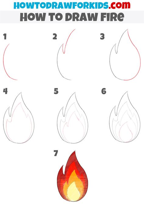 How to Draw Fire - Easy Drawing Tutorial For Kids Fire Tutorial Drawing, How To Draw A Flame, Fire Drawing Easy, Flame Drawing Easy, Easy Flames Drawing, Easy Fire Drawing, How To Draw Fire Step By Step, How To Draw Flames, Fire Drawing Tutorial