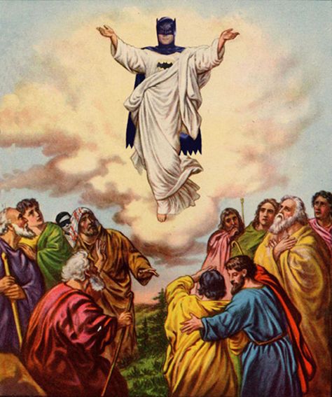 Ascension of Batgod Ascension Of Jesus, Catholic Pictures, Bible Pictures, Jesus Painting, The Dark Knight Rises, Im Batman, Arte Inspo, The Villain, Religious Art