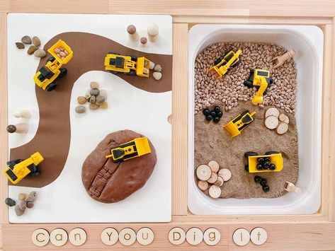 Construction Sensory Play, Chocolate Playdough, Construction Play, Construction For Kids, Baby Activities, Kinetic Sand, Messy Play, Soft Play, Ha Ha