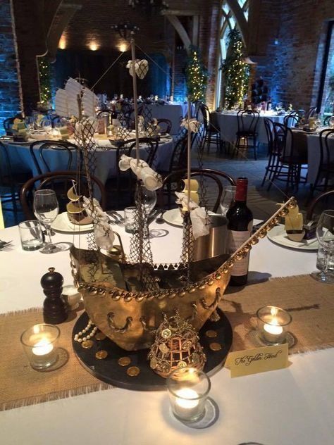 Pirate Wedding Theme Decor, Pirate Centerpiece Ideas, Pirate Tablescape, Pirate Theme Wedding, Pirate Wedding Theme, Peter Pan Wedding, Pirate Wedding, Wedding Centrepiece, Adult Party Themes