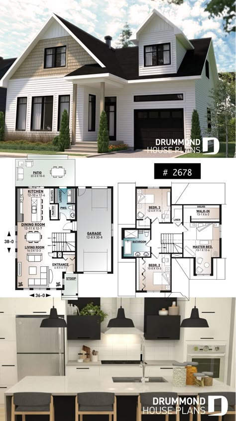 Modern Cape Cod House Plans, Cape Cod Modern Exterior, Sims 4 Cape Cod House, Cape Cod Floor Plans, House Interior Plan, Plans Of Houses, House Plan 3 Bedroom, House Ideas Plans, House With Garage