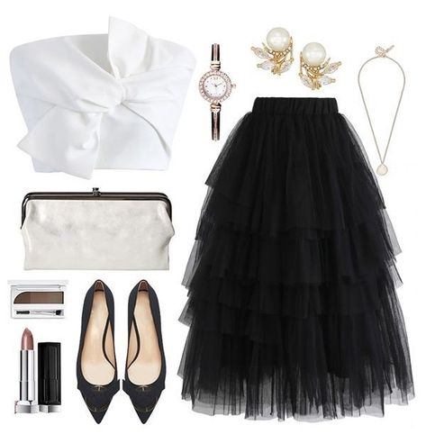 Black Frilly Skirt Outfit, Tule Skirt Outfits 2023, Black Tulle Skirt Outfit Classy, Cosmetology Teacher, Black Tulle Skirt Outfit, Cocktail Dress Code, Tulle Skirts Outfit, Black Skirt Outfits, Tulle Skirt Black