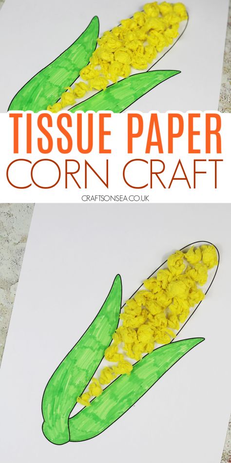 Tissue Paper Corn Craft Baisakhi Craft For Preschool, Corn Craft For Preschool, Corn Preschool Crafts, Harvest Crafts For Kids Church, Yellow Day Activities Craft Ideas, Yellow Day Activities For Kindergarten, Corn Theme Preschool, Baisakhi Craft, Baisakhi Activity For Kindergarten