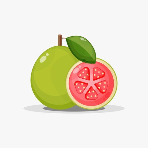 Guava Vector, Cute Cartoon Food, Giant Pencil, Vector Food, Drawing Bag, Fruit Illustration, Vector Free Download, Leaf Nature, Cartoon Illustration