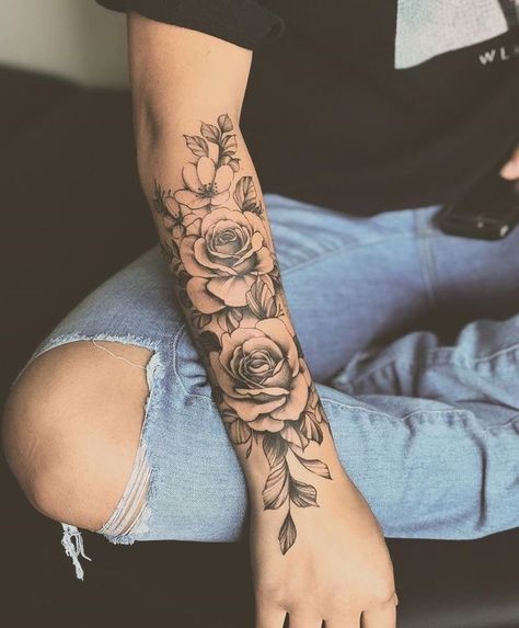 Geometric Tattoo Thigh, Underarm Tattoo, Lower Arm Tattoos, Forearm Flower Tattoo, Rose Tattoos For Women, Forearm Sleeve Tattoos, Cat Tattoos, Floral Tattoo Sleeve, Forearm Tattoo Women