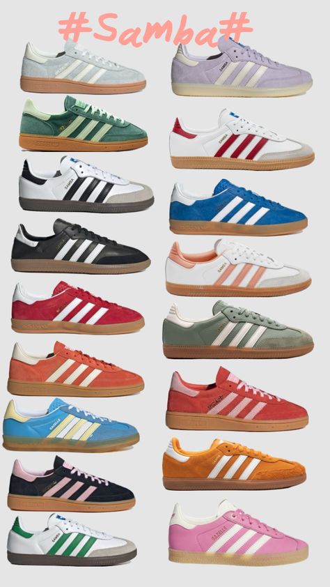 #samba Colorful Sambas, Samba Aesthetic, Samba Adidas, Samba Shoes, Streetwear Ideas, Samba Outfit, Back To School Shoes, Trendy Shoes Sneakers, Nails Colors