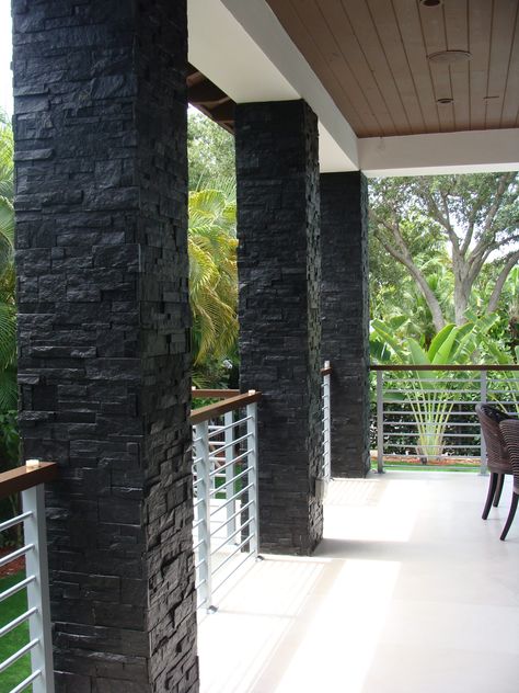 Stone Cladding Exterior Pillars, Column Decoration Ideas, Stone Cladding Exterior, House Pillars, Stacked Stone Veneer, Modern Column, Column Decoration, Front Porch Columns, Natural Stone Cladding