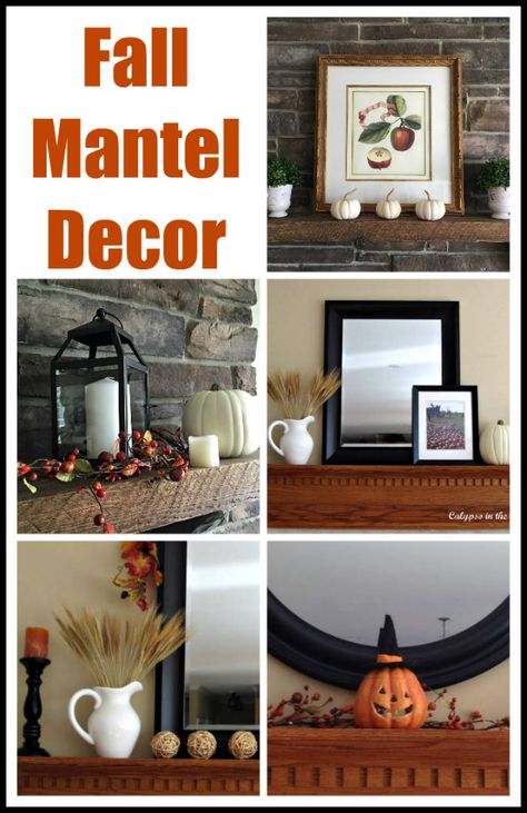 Decorating a Mantel for Fall - 5 Easy Ways! Fireplace Fall Decorating Ideas, Brick Mantle Decor, Decorating A Mantel, Farmhouse Fireplace Decor, Red Brick Fireplaces, Fall Mantle Decor, Fall Fireplace, Fall Vignettes, Fall Mantle