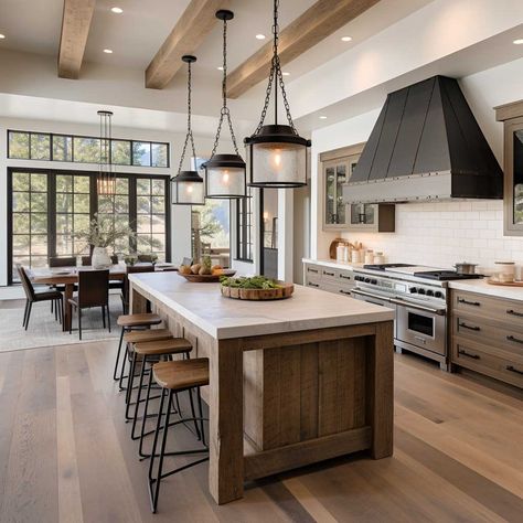 Open Concept Modern Farmhouse, Kitchen Hood, Farmhouse Kitchen Design, Kitchen Farmhouse, Kitchen Inspiration Design, Open Concept Kitchen, Modern Farmhouse Kitchens, Kitchen Style, Rustic Kitchen