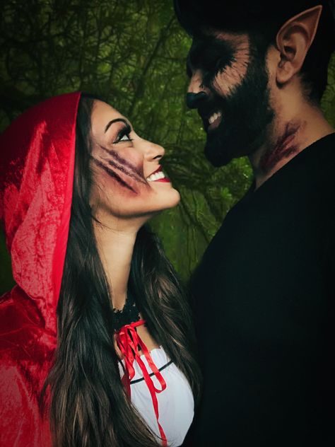 Red Riding Hood Big Bad Wolf, Little Red And Wolf Costume Couple, Wolf And Little Red Riding Hood Costume, Red Riding Hood And Wolf Costume Couple, Little Red Riding Hood And Wolf Costume, Halloween Bff, Red Hood Costume, Wolf Halloween Costume, Halloween Couples Costume