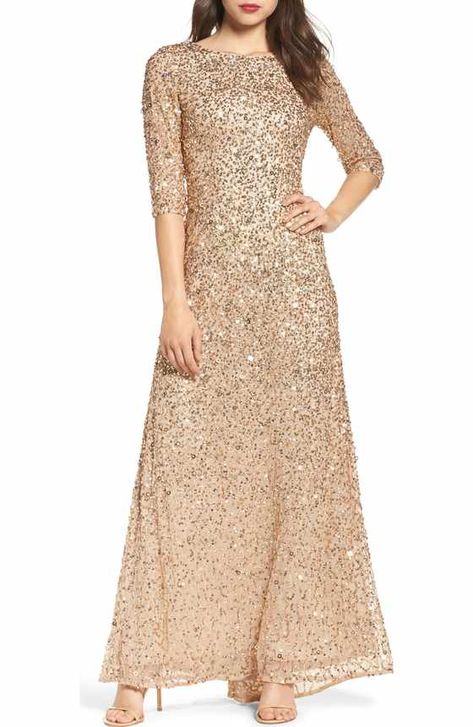 Free shipping and returns on Pisarro Nights Embellished Mesh Gown (Regular & Petite) at Nordstrom.com. Teams of glittering beads and sequins hark back to Jazz Age glamour while patterning a lovely mesh gown cut with a godet-flounced silhouette. Beaded Mesh Dress, Floral Beadwork, Dresses For Apple Shape, Pisarro Nights, Blush Gown, Mesh Gown, Zigzag Design, Mother Of Groom Dresses, Beaded Gown