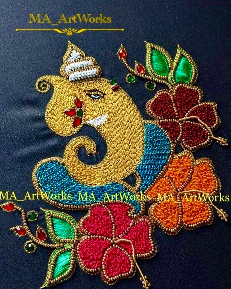 Vinayagar Design, Aari Stitches, Rose Embroidery Designs, Zardosi Embroidery, Zardosi Work, Hand Work Design, Birds Embroidery Designs, Hand Embroidery Videos, Aari Embroidery