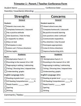 These forms include general strengths/concerns and academic strengths/concerns. I have found that it is a good starting point for my parent/teacher conferences. This form is a Word Document and EDITABLE. One form is in ENGLISH and one form is in SPANISH. This form was intended for my third grade st... Parent Teacher Documentation Form, Special Education Paraprofessional, Kindergarten Report Cards, Teacher Documentation, Parent Conferences, Parent Teacher Conference Forms, Parent Teacher Conference, Conference Forms, Learn Spanish Free