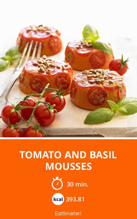 Tomato and Basil Mousses - simple dish - A recipe idea by EAT SMARTER | Mousse, Vegetable, Herb, Seed #fruitvegetable #recipes Tomato Mousse, Kohlrabi Recipes, Chives Recipe, How To Cook Artichoke, Healthy Delicious Recipes, Radish Recipes, Low Cholesterol Recipes, Turmeric Recipes, Artichoke Recipes